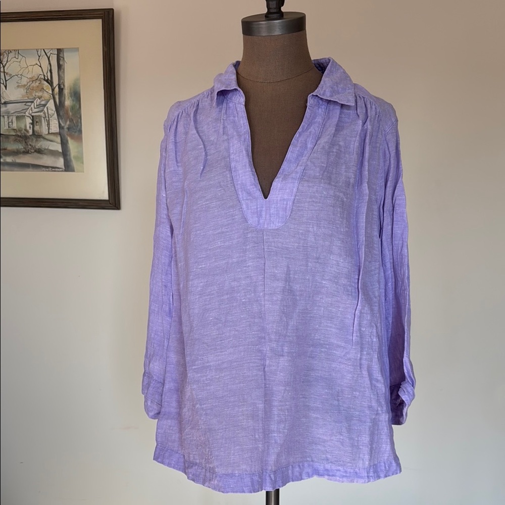 Sigrid Olsen Purple 3/4 Sleeve Polo Collar Blouse